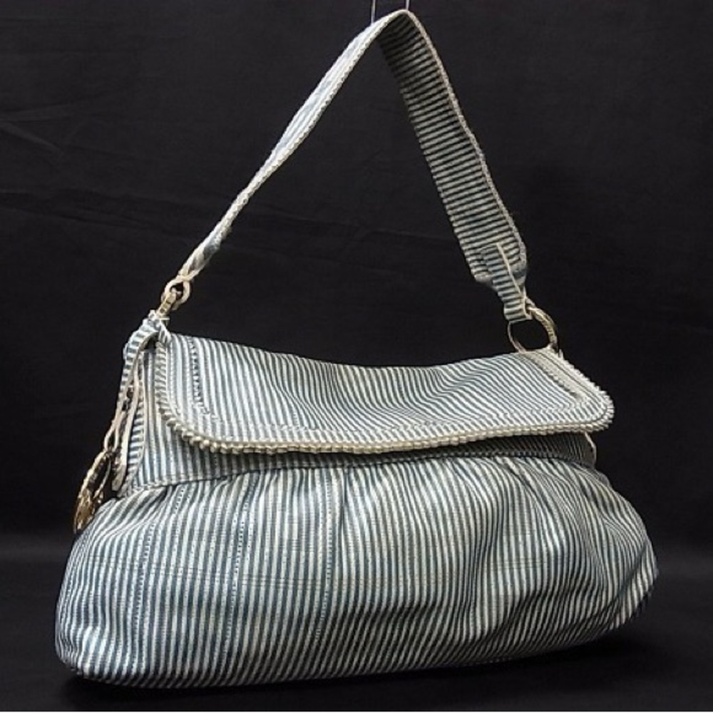 FENDI Blue/White Stripe Leather Mini Perforated FF Chef Pochette Bag